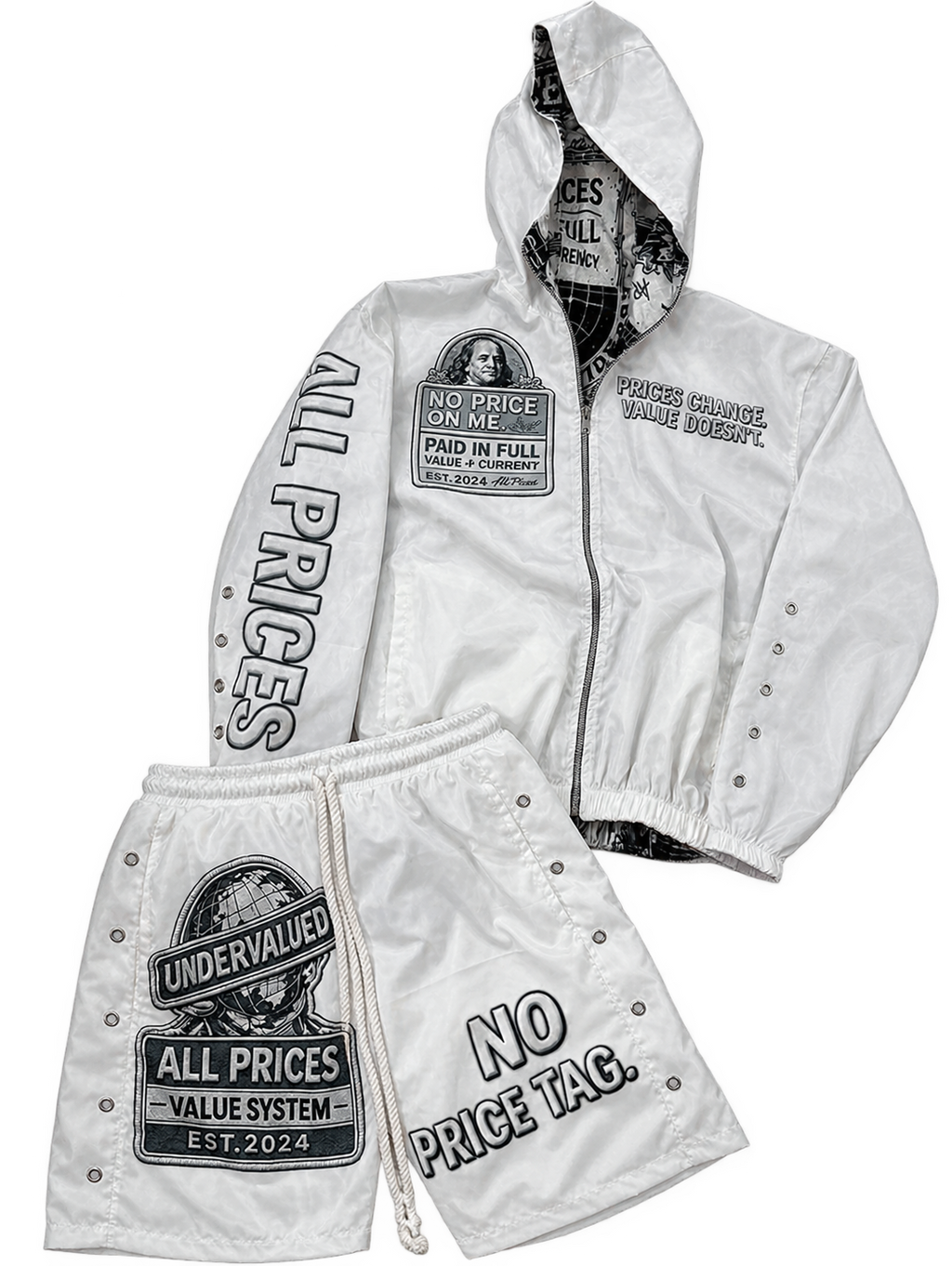White “ Pure Profit “ All Prices Windbreaker